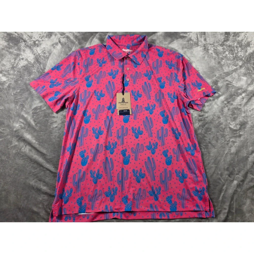 Chubbies Performance Polo Men Medium Pink The Grand Mirage Cactus Print NWT - Picture 2 of 7